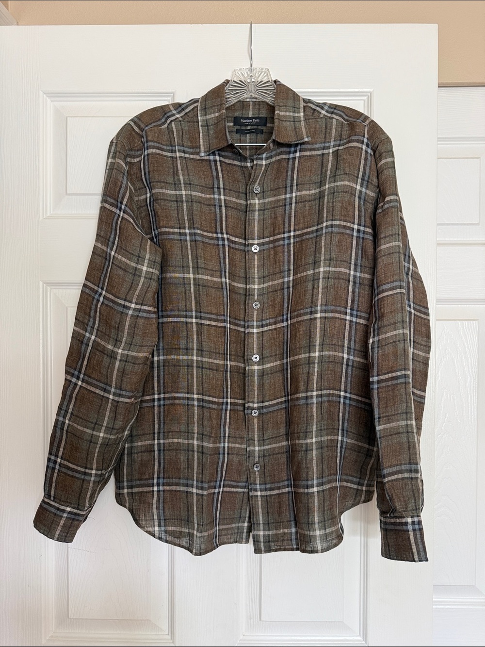 Massimo Dutti Green Check Linen Shirt S